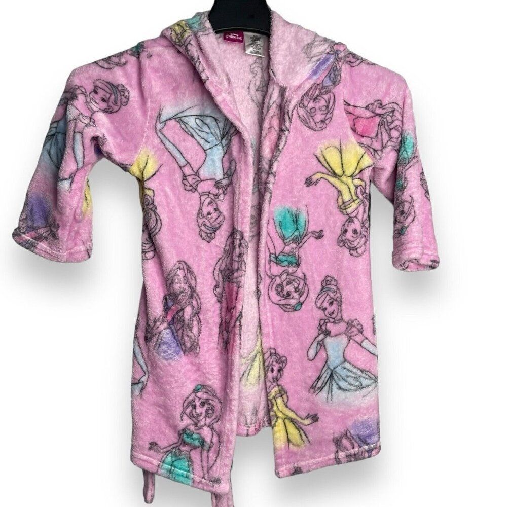 Disney Princess Graphic Print Robe Girls Small Pink Adjustable Belt Soft Pajama